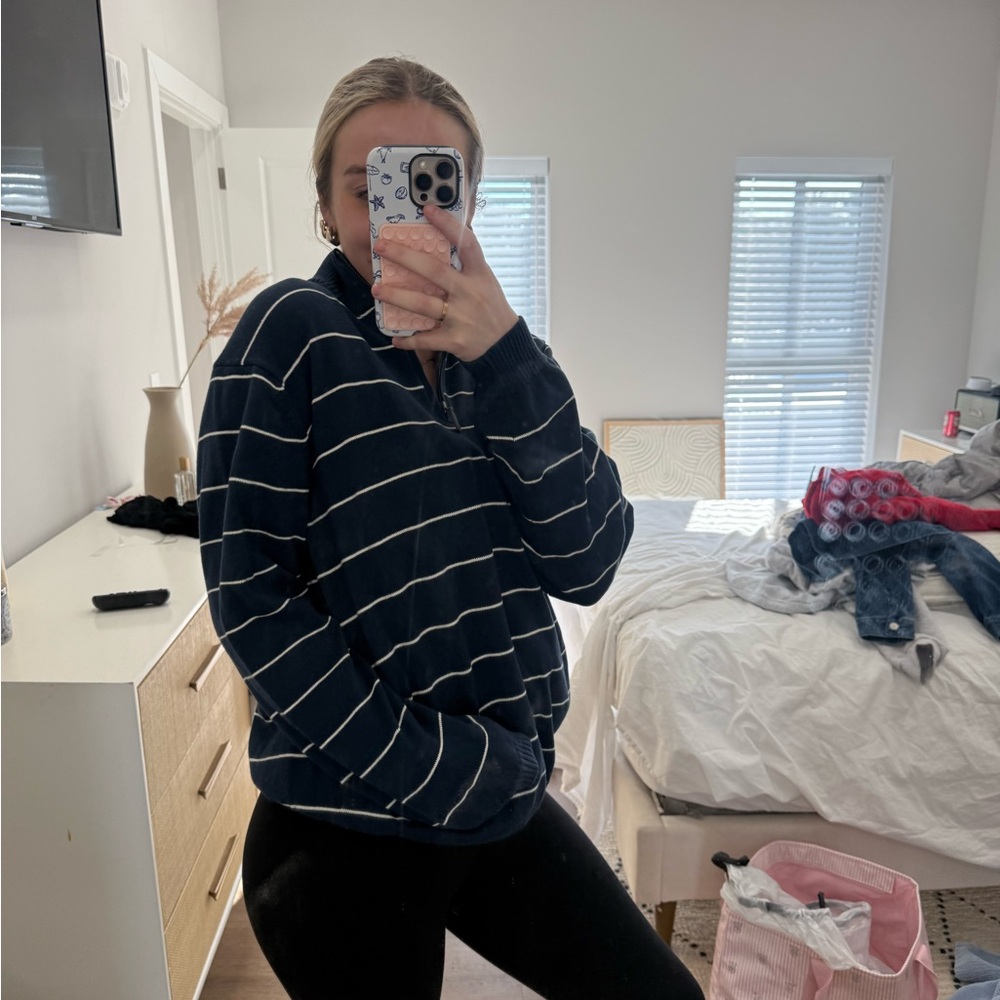 vintage navy quarter zip sweater L - Picture 7 of 14